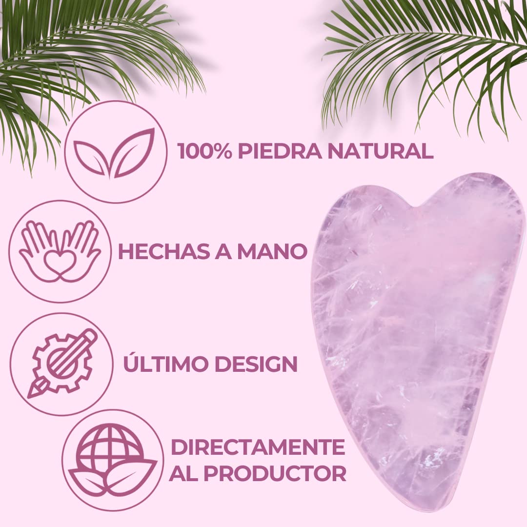 Gua Sha Facial Cuarzo Rosa Piedra Natural - Antiarrugas Regalo