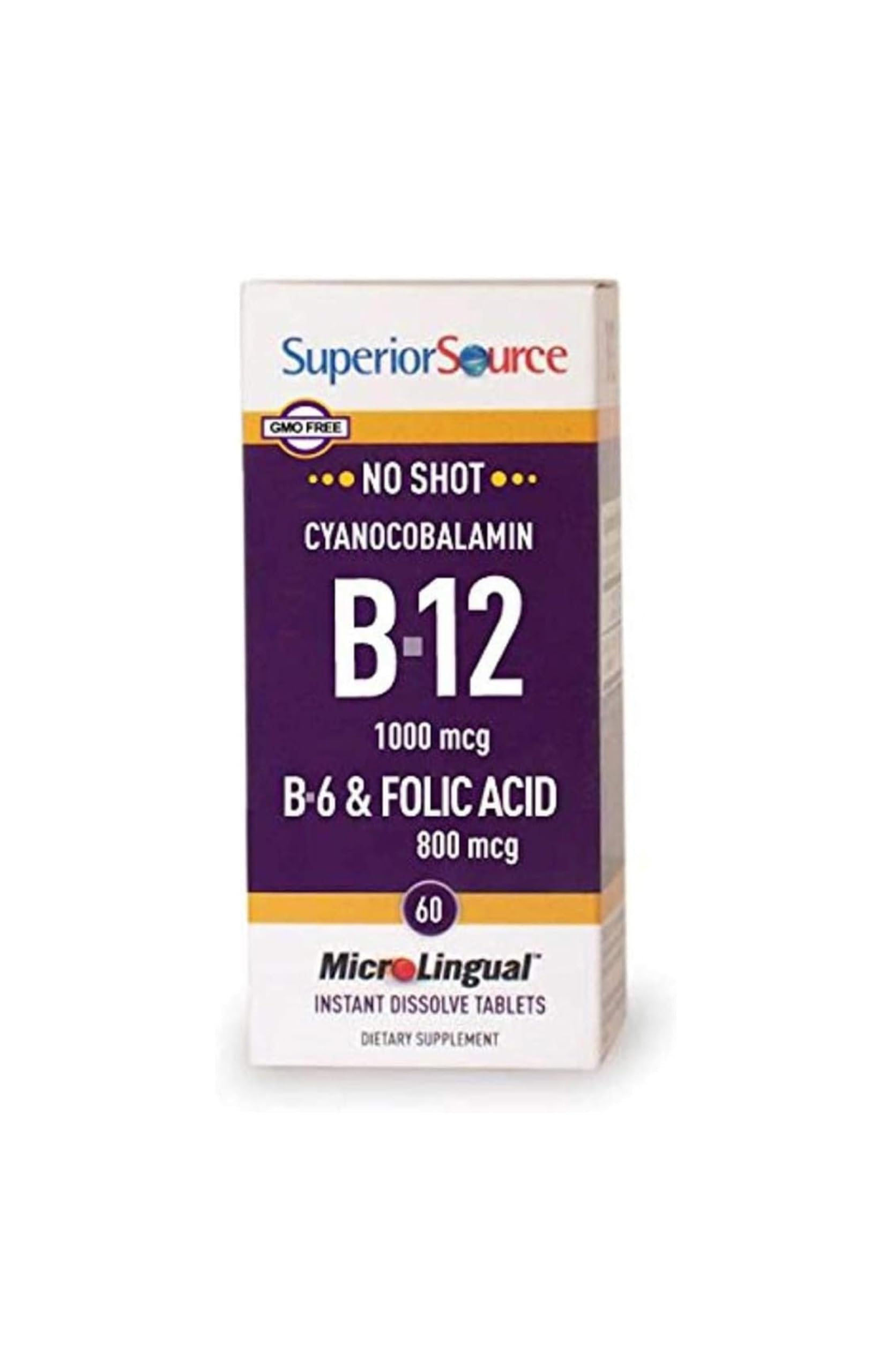 Superior Source No Shot B-12 1,000 mcg, B-6, Folic Acid 800 mcg, 60 Ct — Amazon image 8