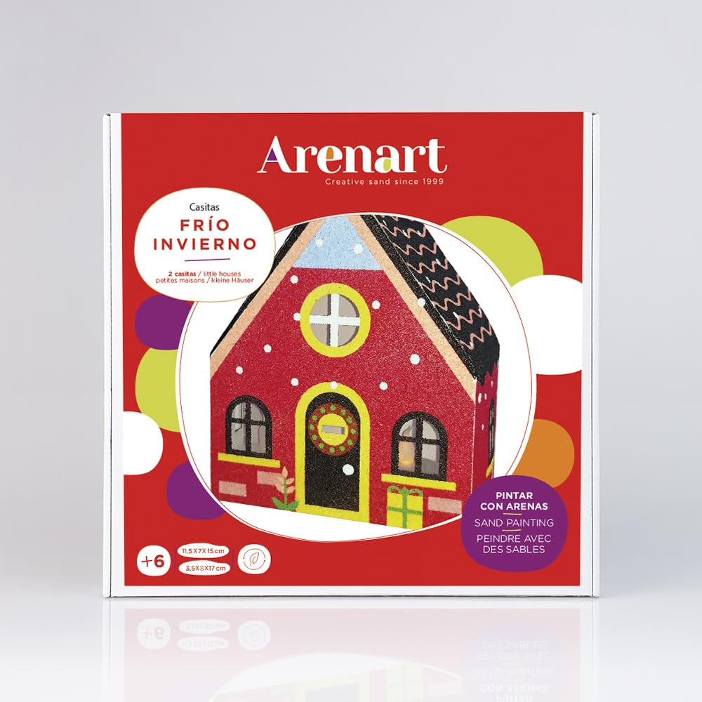 Arenart | Pack 2 Casitas Automontables Navidad | para Pintar con Arenas de Colores | Manualidades Infantiles | Decoración y Adornos en Familia | +6 años