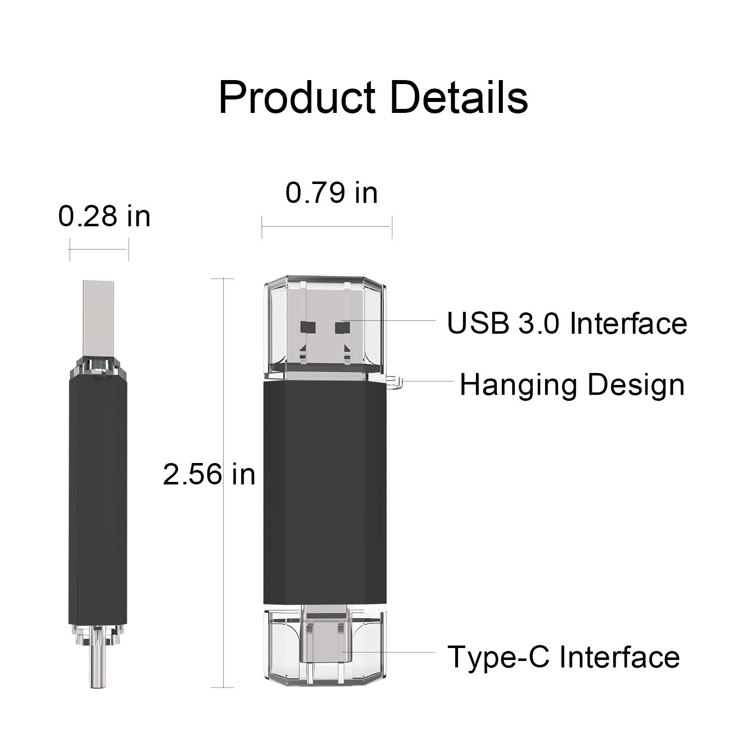 KEXIN Clé USB Type C 512Go 3.0 OTG Clef USB 3.0 et USB C 512 Go Cle USB Flash Drive 512 Giga 2 en 1 à Capuchon pour PC et Android Smartphone Doté Type C et OTG Activé (Noir)