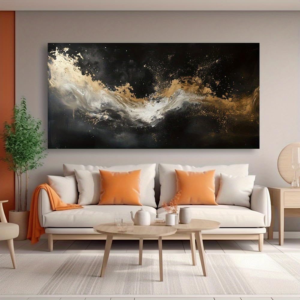 IHHGNB Large Abstract Wall Art Canvas Painting Black Golden Neutral Picture for Living Room Bedroom Office Retro Modern Artwork(70x140cm(28x55in)/No frame)