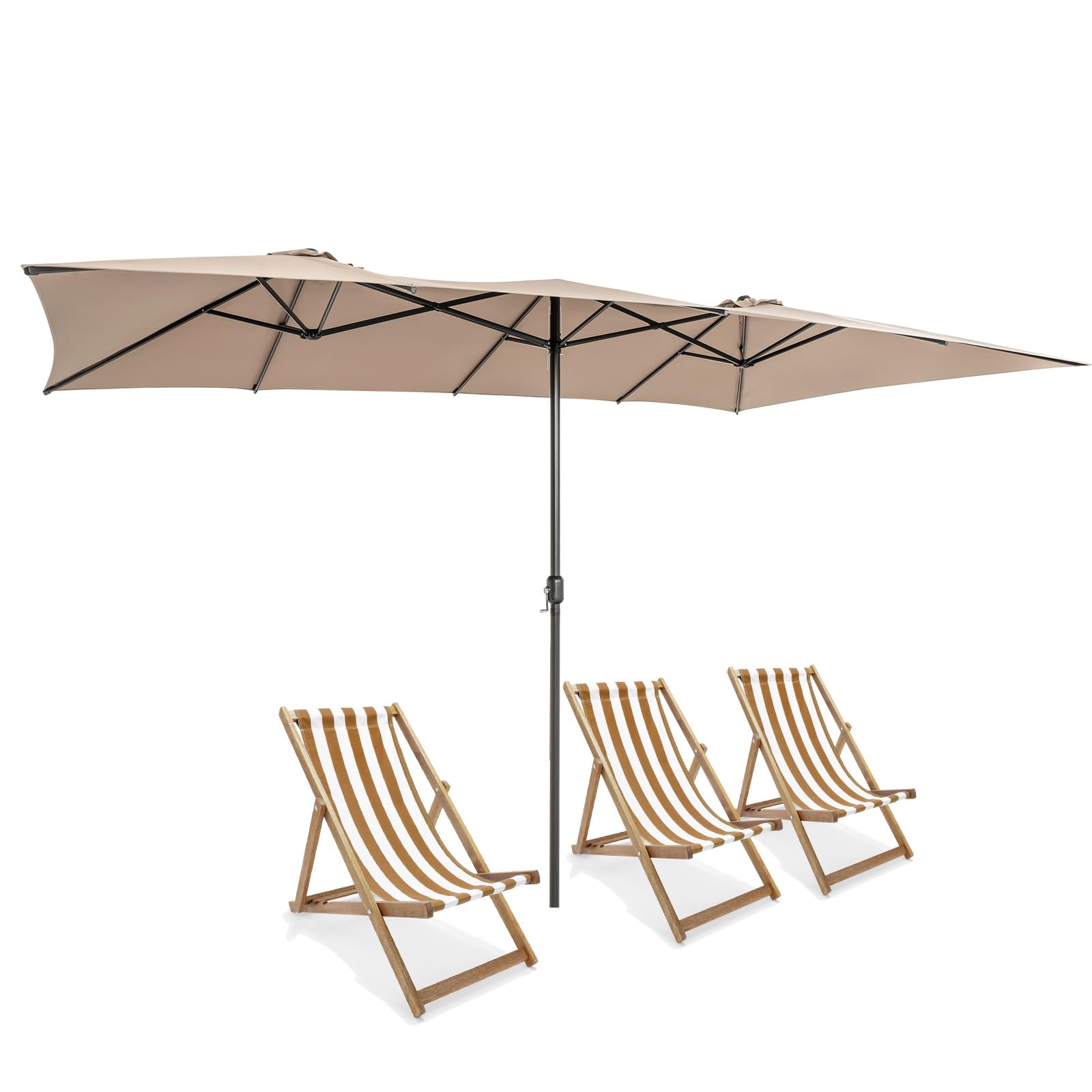KOMFOTTEU Sombrilla Doble 426x265cm, Parasol Rectangular de Jardín con Manivela y Protección UV, Quitasol de Balcón Grande con Techo de Ventilación, para Piscina, Mercado, Terreza, sin Base