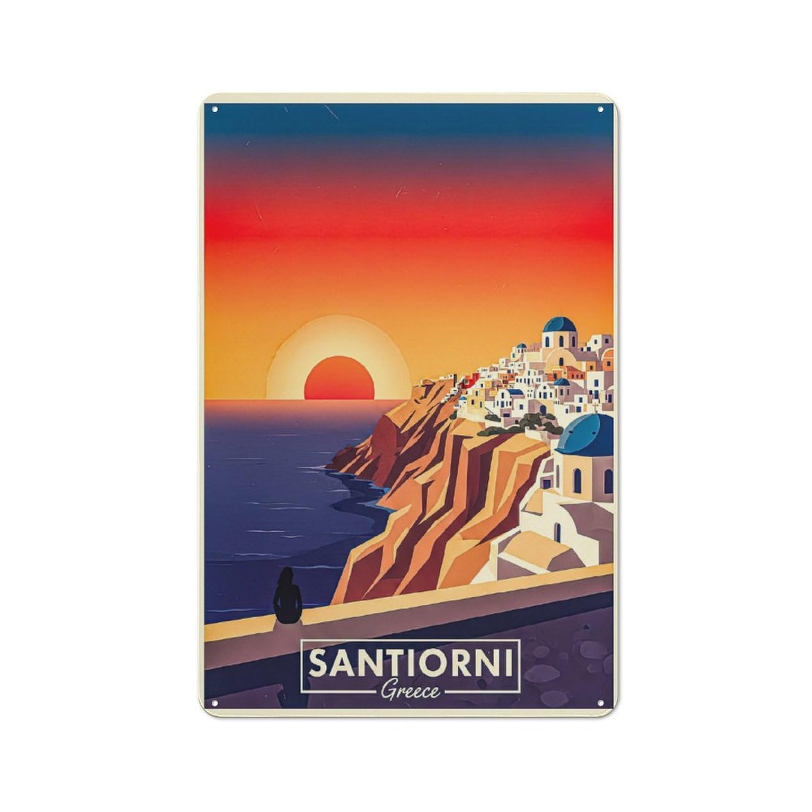 Junmoney Style-1 Santorini Greece Sunset Travel Vintage Tin Sign 30X20cm For Studio Or Craft Room, Suited To Creative-Space Collectors