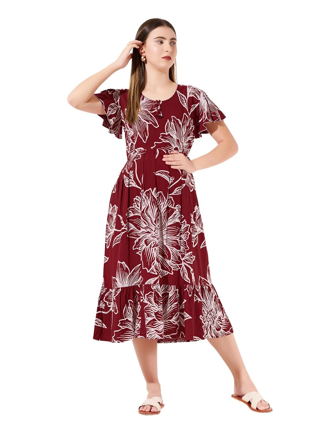 Knee Length Maternity Nighty | Comfortable & Stylish Pregnancy Sleepwear | Viscose Nightdress for Expecting Mothers | Ideal for All-Season Comfort-image-48