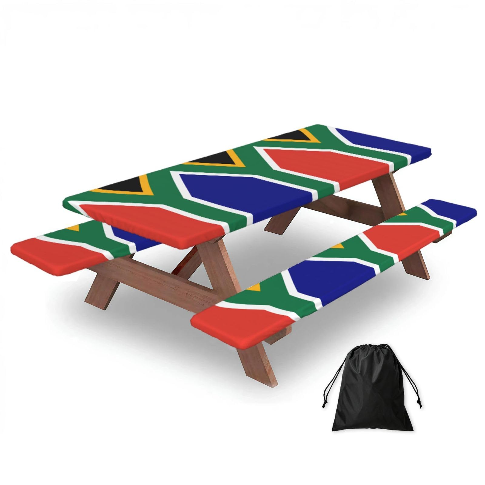 Yqxwjl Black South African Flag Print Camping Essentials Waterproof Camping Table And Bench Cover With Drawstring Bag 183 Cm
