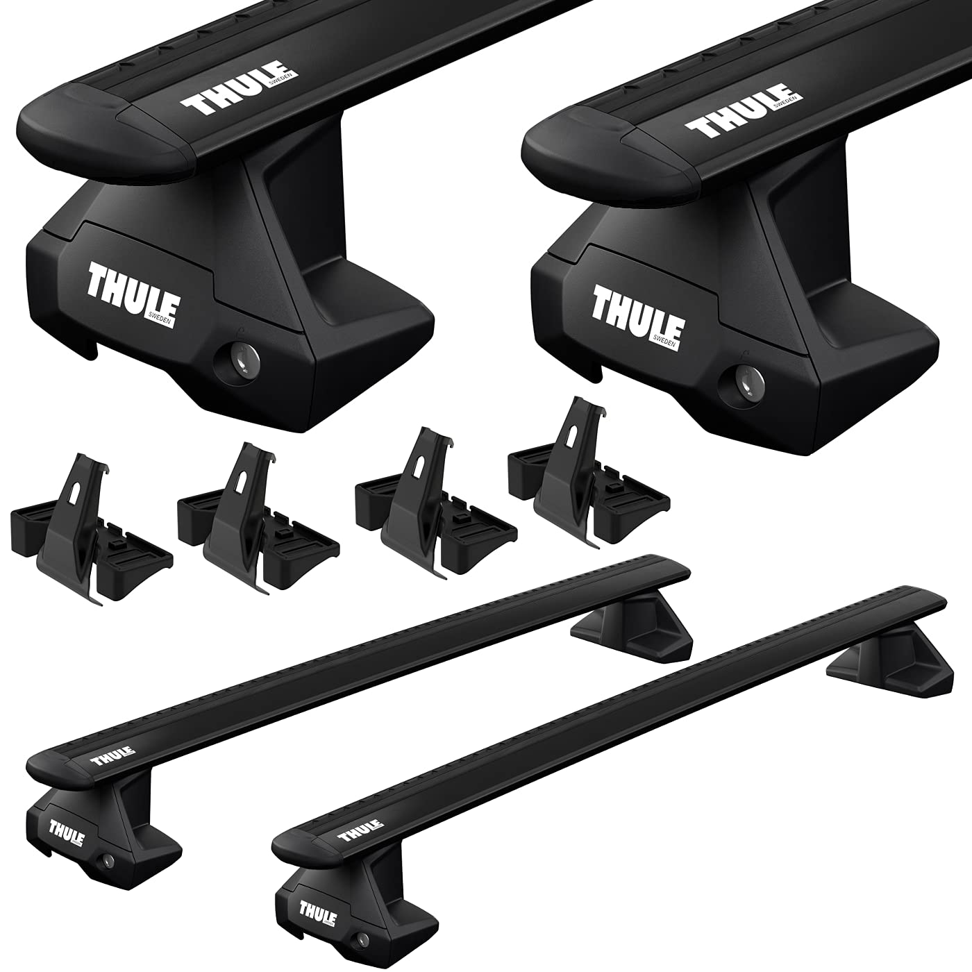 Thule Kompletny czarny aluminiowy bagażnik bazowy WingBar Evo kompatybilny z Audi A4 B8 Sedan 2008-2015 ze zwykłym dachem (gładkim) Alu ładowność 75 kg