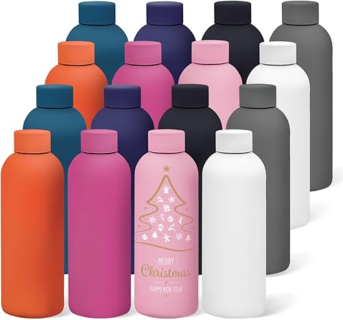 Paquete de 16 botellas de agua aisladas de acero inoxidable de 17 onzas en blanco de doble pared al vacío, botellas de agua de metal personalizadas