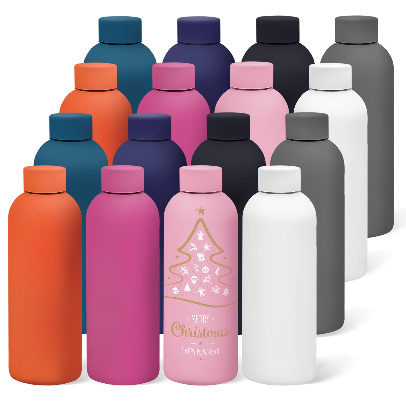 16 Pack Stainless Steel Insulated Water Bottle 17oz Blank Double Wall Vacuum Thermal Sports Bottle Personalized Metal Water Bottles Bulk for Travel Team Gift, Office