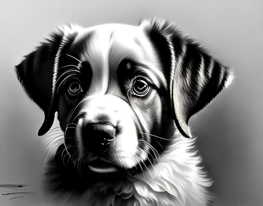 Chien mignon croquis graphite poster toile SERENDIPITP 58x90cm art mural poétique