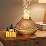 Essential Oil Volcano Diffusers with 4 Essential Oil, Aroma Diffuser with Led Flame Aromatherapy Diffuser & Mist Humidifier 7 Colors Lights Noiseless Operation Auto-Off Protection for Baby Nursery