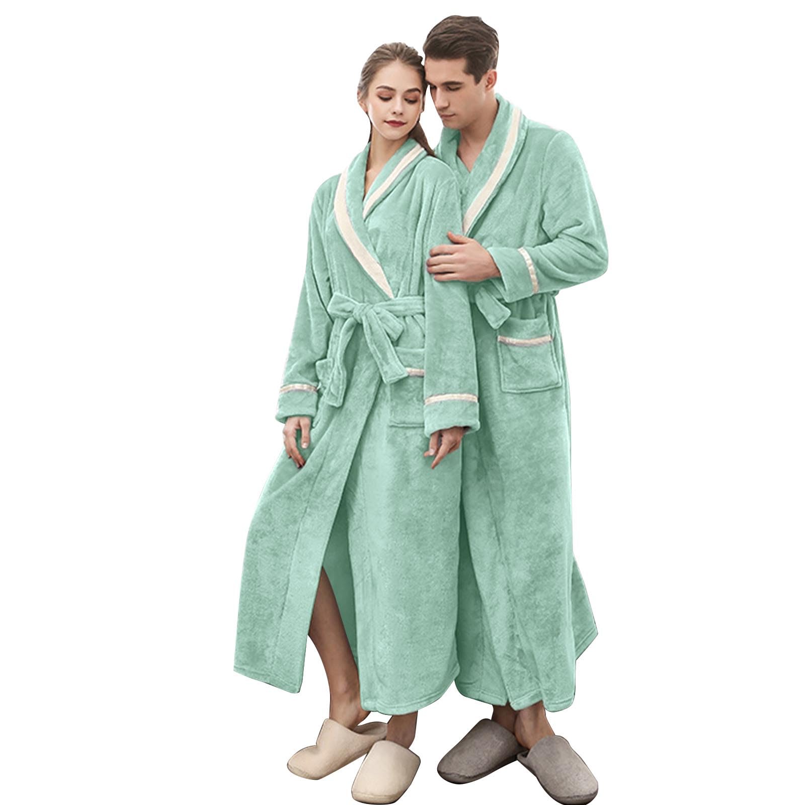 Batas De Casa - Larga Loungewear Batín Invierno Afelpado Albornoces Acogedora Algodon Batamanta Elegante Talla Grande Albornoz Calentita Polar Suave