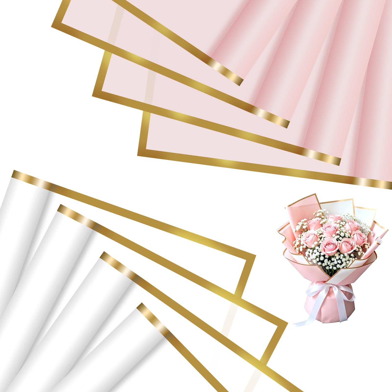 OFFCUP 40PCS Flower Wrapping Paper, Waterproof Floral Bouquet Packing Paper