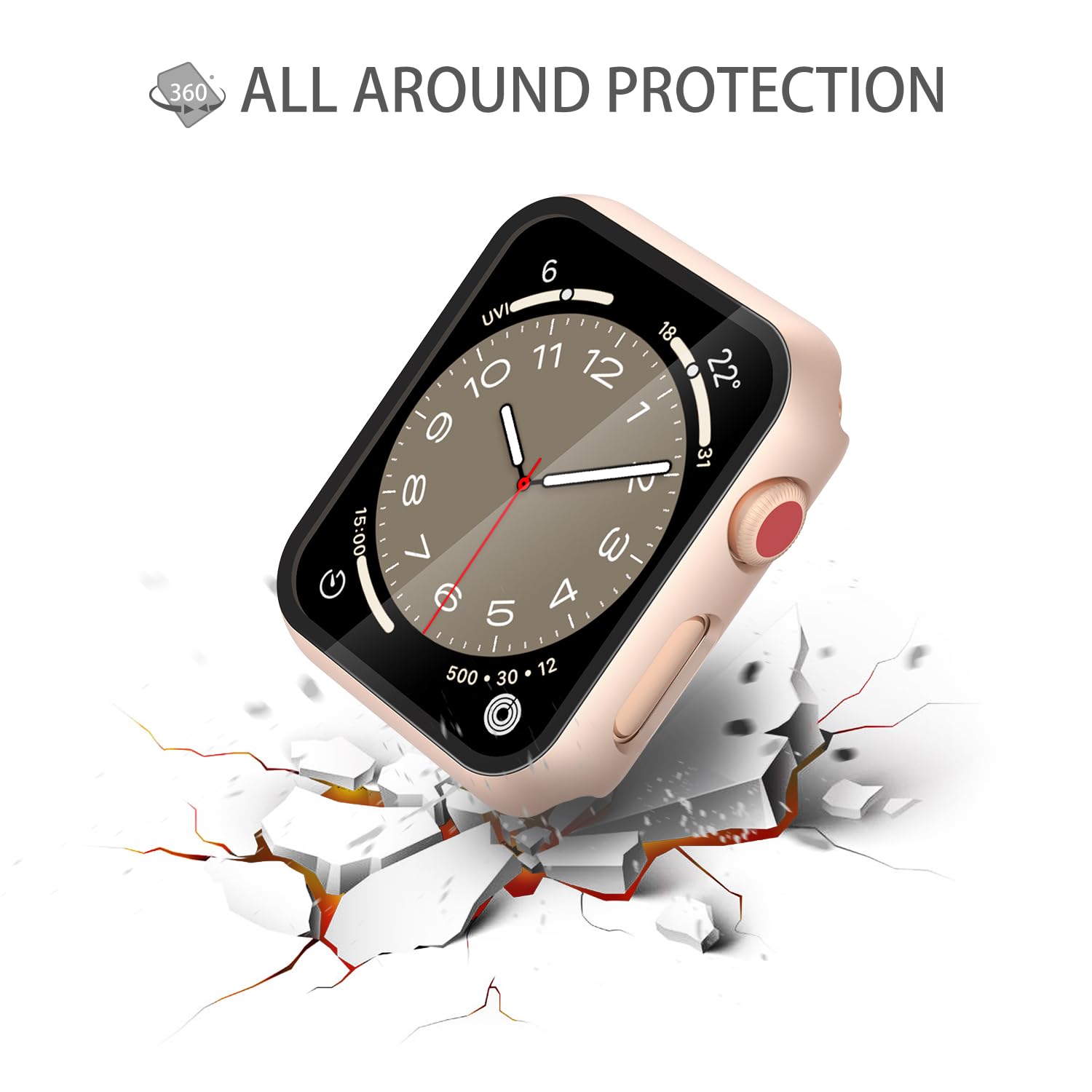 Misxi Schutzhülle für Apple Watch Serie 3 / Serie 2, 42 mm, gehärtetes Glas, harter PC-Displayschutz, Gesamtschutz, kratzfeste Abdeckung für iWatch, 2 Stück, 1 Roségold + 1 Transparent
