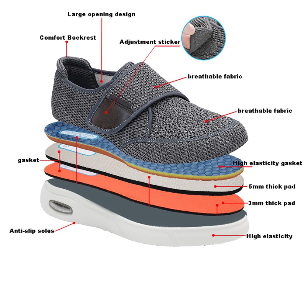 Zapatos Ortopédicos para Diabéticos Ajuste Extra Ancho para Hombres Y Mujeres Zapatillas Fáciles De Poner con Cierre Ajustable Y Plantilla De Espuma Viscoelástica Ideales para