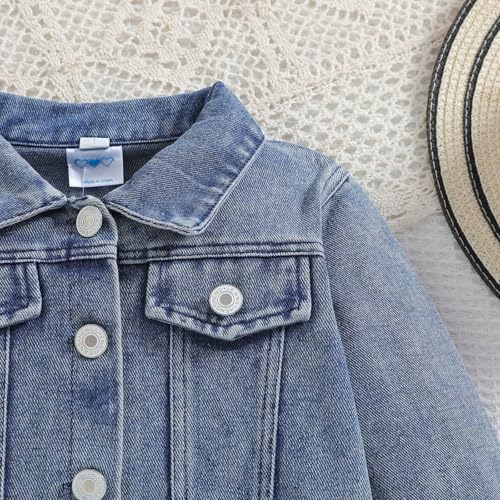 Toddler Girls Trucker Jacket Letter Embroidered Lapel Collar Button Outwear Long Sleeve Denim Jacket with Pocket4