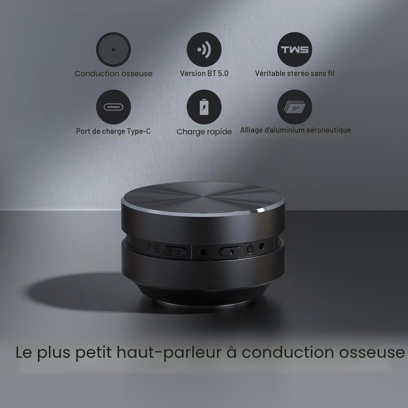 Docooler Haut-parleur portable à conduction osseuse, microphone intégré, radio FM