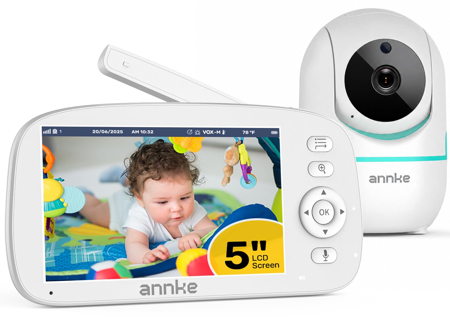 CV50 Babyphone mit Kamera ohne WLAN, App oder Cloud, 5 Zoll HD Display, 360° PTZ Kamera, 5000mAh Akku, 940nm Nachtsicht, Zwei-Wege-Audio, VOX Modus, Sichere FHSS Verbindung