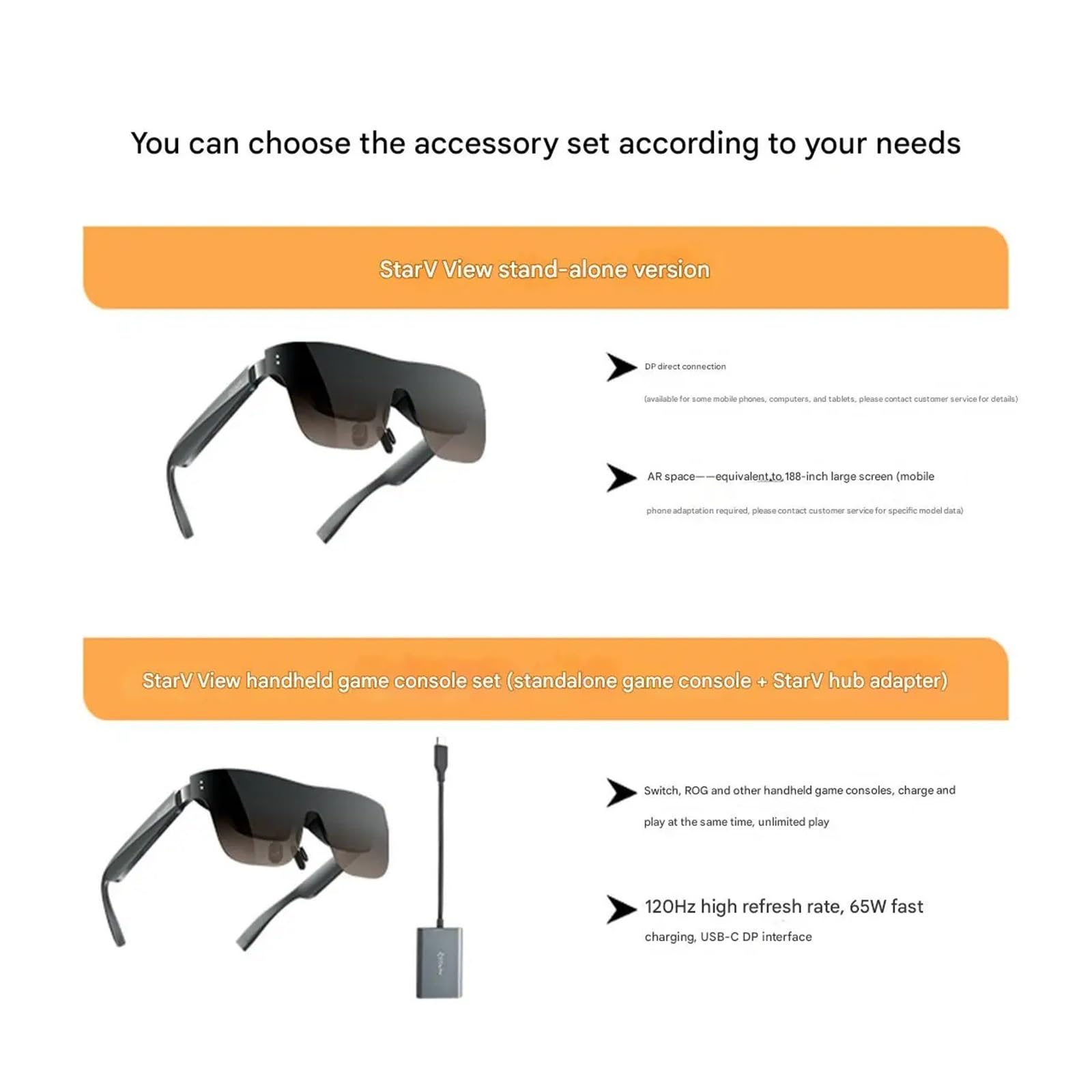 Compatible For Meizu StarV View AR Smart Glasses 120Hz Micro HD OLED Screen 3D MAX VR Glasses With 0 °~600 ° Myopia Adjustment AI Glasses(Gray with adapter)