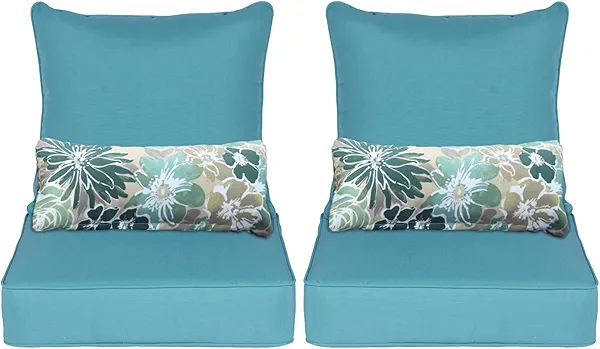 Aoodor Outdoor Chair Cushion, 24 x 24 Inch Water-Resistant, Fade-Resistant Olefin Fabric Patio Seat Cushions with Removable Cover and Adjustable Straps for Outdoor Furniture, Set of 2, Teal