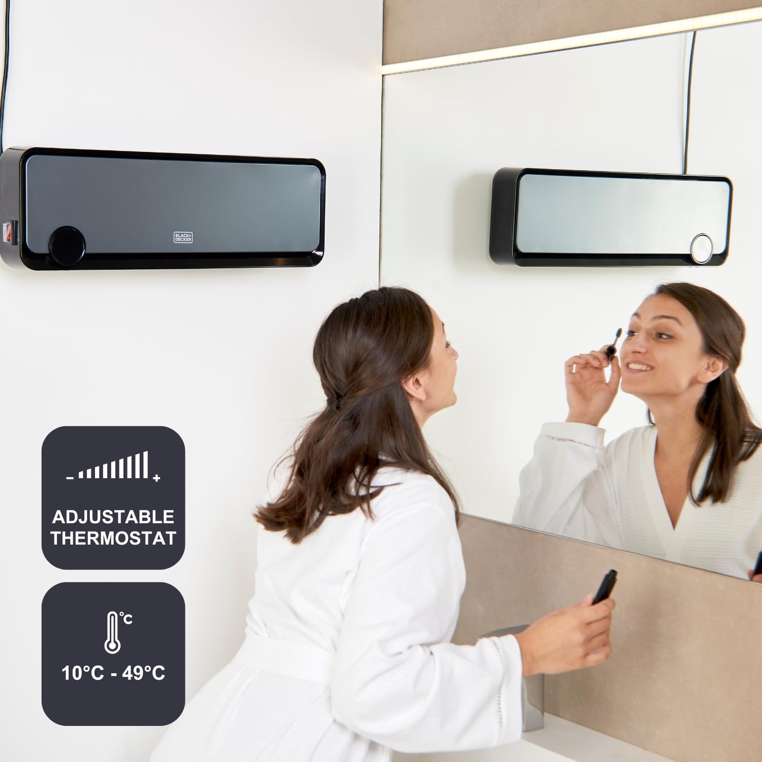 BLACK + DECKER BXWSH2000E - Termoventilatore ceramico da parete, adatto per bagni, con termostato elettronico, programmatore, timer e telecomando. Display LED, sistema PTC e oscillazione automatica