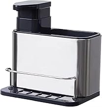 Porta Detergente Dispenser Sabão Utensílios Bucha 3 em 1 Inox. Organizador Pia. Com Escoamento de Água. Aço Inoxidável Premium. Marca Natureasy.
