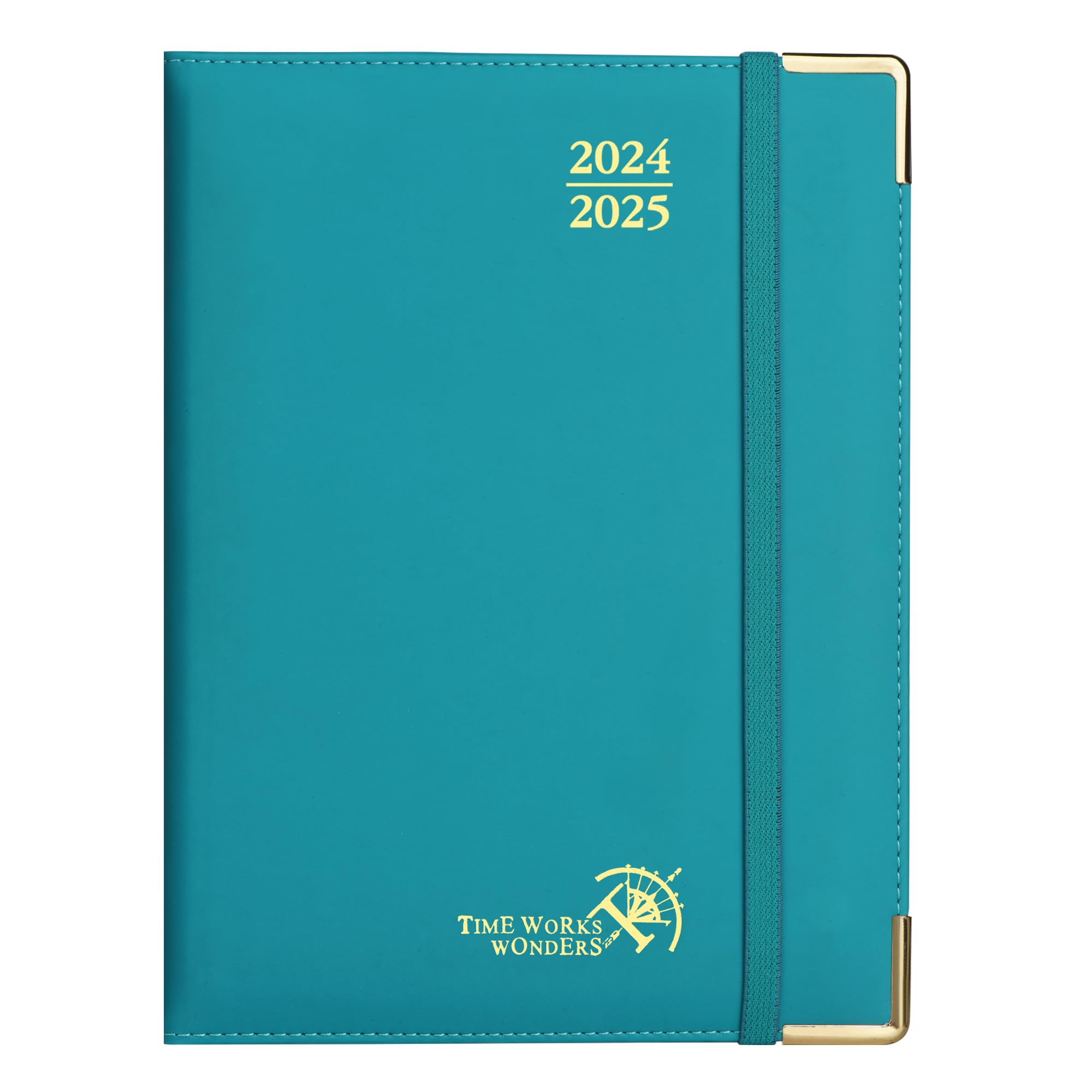 POPRUNWeekly Planner 2024-2025(6.5'' x 8.5'') Academic Daily Weekly and Monthly Calendar with Monthly Tabs & Hourly Time Slots, Vegan Leather Hardcover, 100 Thick GSM Paper - Pacific Green