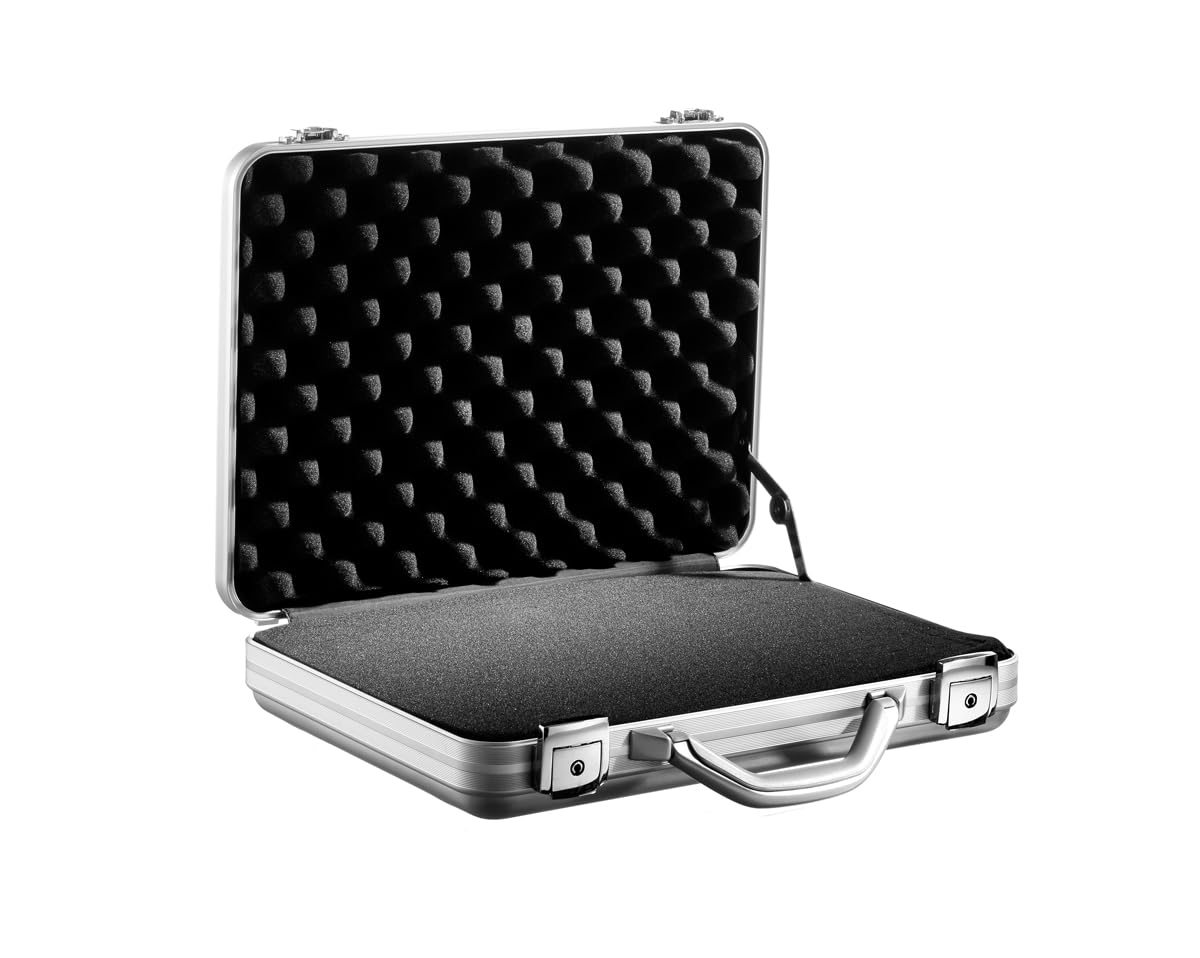 Premium-Aluminium-Aktentasche, mittelgroß, sicherer, Leichter, langlebiger, multifunktionaler Aufbewahrungskoffer mit Schaumstoff-Innenseite für Profis, 39,0 x 29,0 x 8,0 cm (innenM.)
