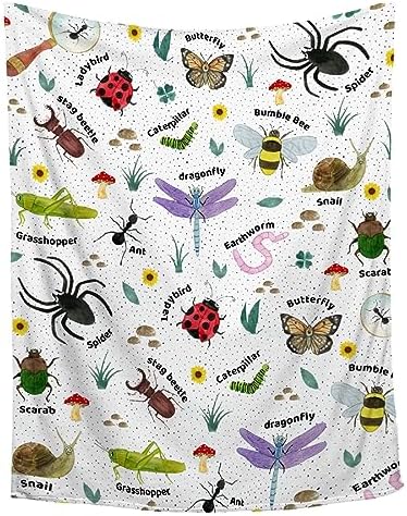 Tukiv Bugs Insects Blanket | Bugs Blanket Gift for Boys Girls | Plush Cozy Beetle Decor Blanket for Sofa,Couchs,Bedroom | Nature Animal Decor Gifts for All Seasons | 40″x50″-Kids/Throw Size