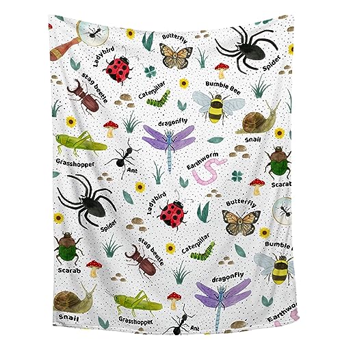Image of Tukiv Bugs Insects Blanket | Bugs Blanket Gift for Boys Girls | Plush Cozy Beetle Decor Throw for Sofa, Couch, Bedroom | Nature Animal Decor Gifts for All Seasons | 40"x50"-Kids/Throw Size