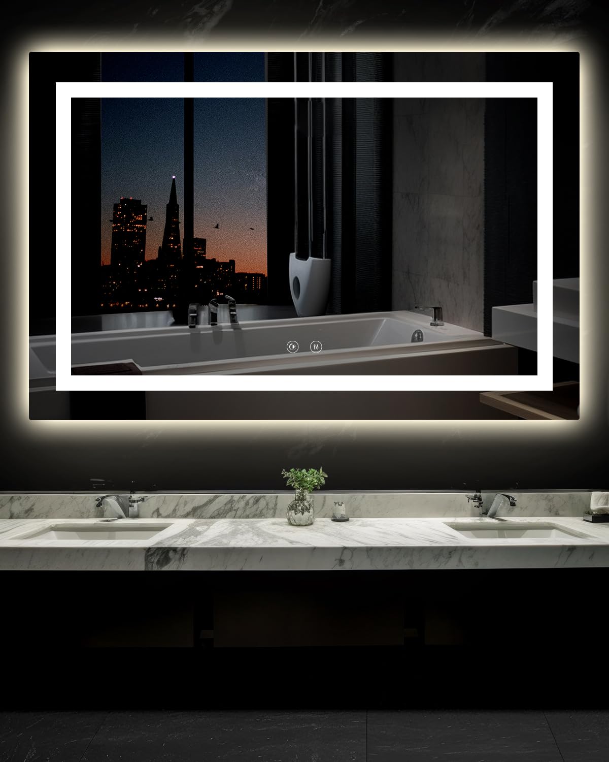 Ensenior LED Bathroom Mirror 60"x 40" with Front and Backlight, Stepless Dimmable Wall Mirrors with Anti-Fog, Shatter-Proof, Memory, 3 Colors, Modern