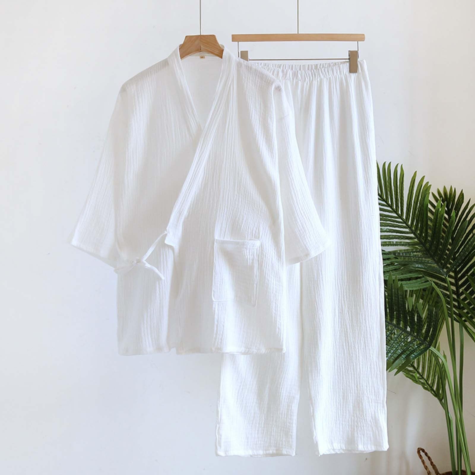 Kimono japonés suelto Casual Home Pijamas para hombre Ropa de dormir Primavera y Otoño Conjunto de ropa de salón de ajuste holgado Ropa de casa Traje de color sólido