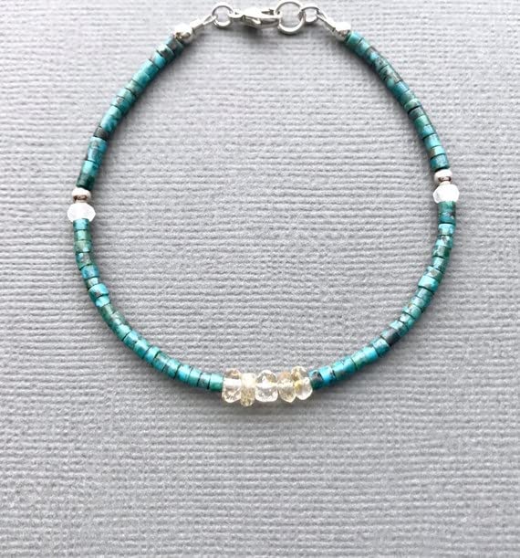 Bracelet citrine turquoise 7 pouces, le cadeau idéal unisexe