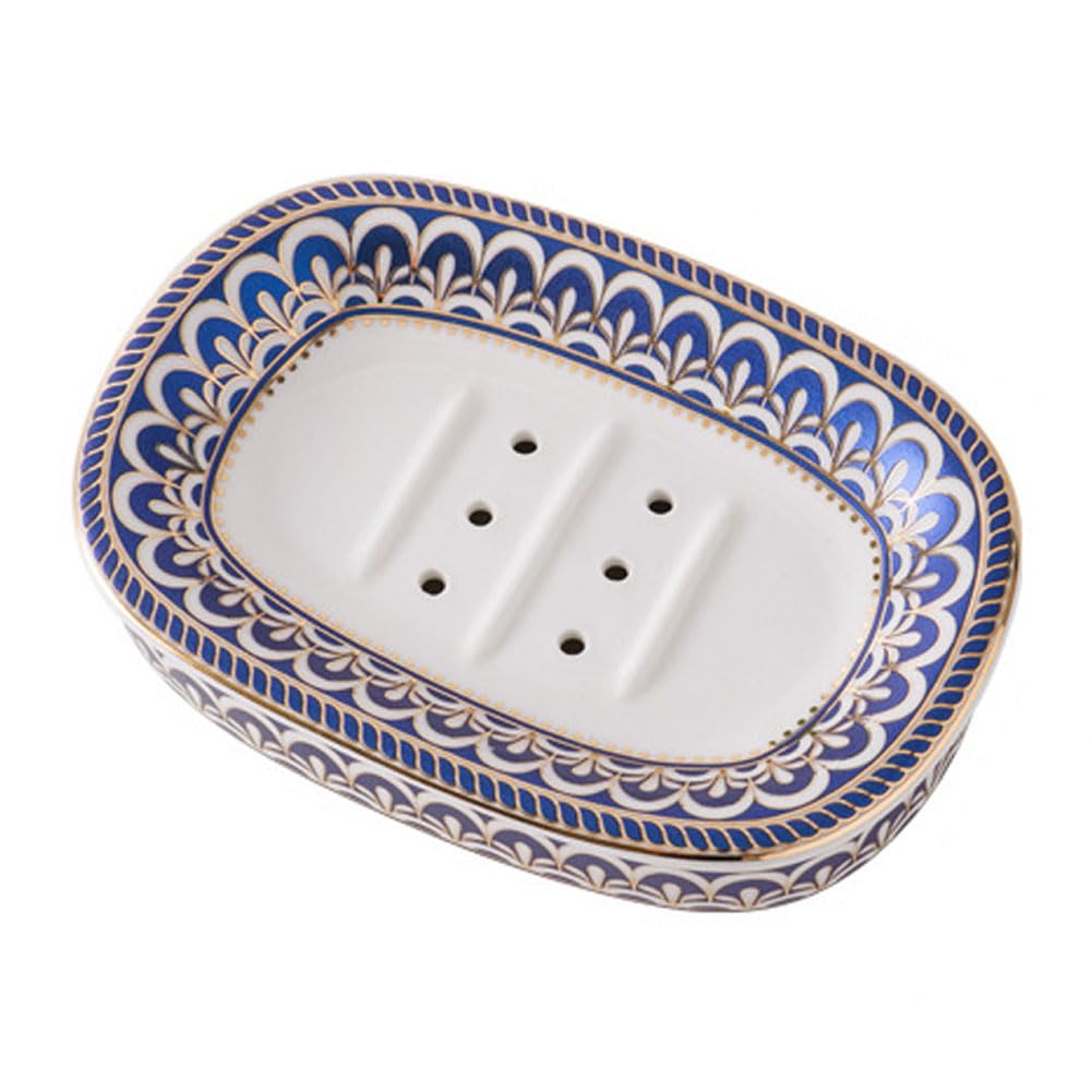 Kiaotime Blue 2 Soap Dish For Bathroom Shower, Ceramic Blue Bar Soap Holder With Drainer, Large Sized Face Body Bar Soap Dish Tray Container For Bathroom, Kitchen Bathtub Sink Counter