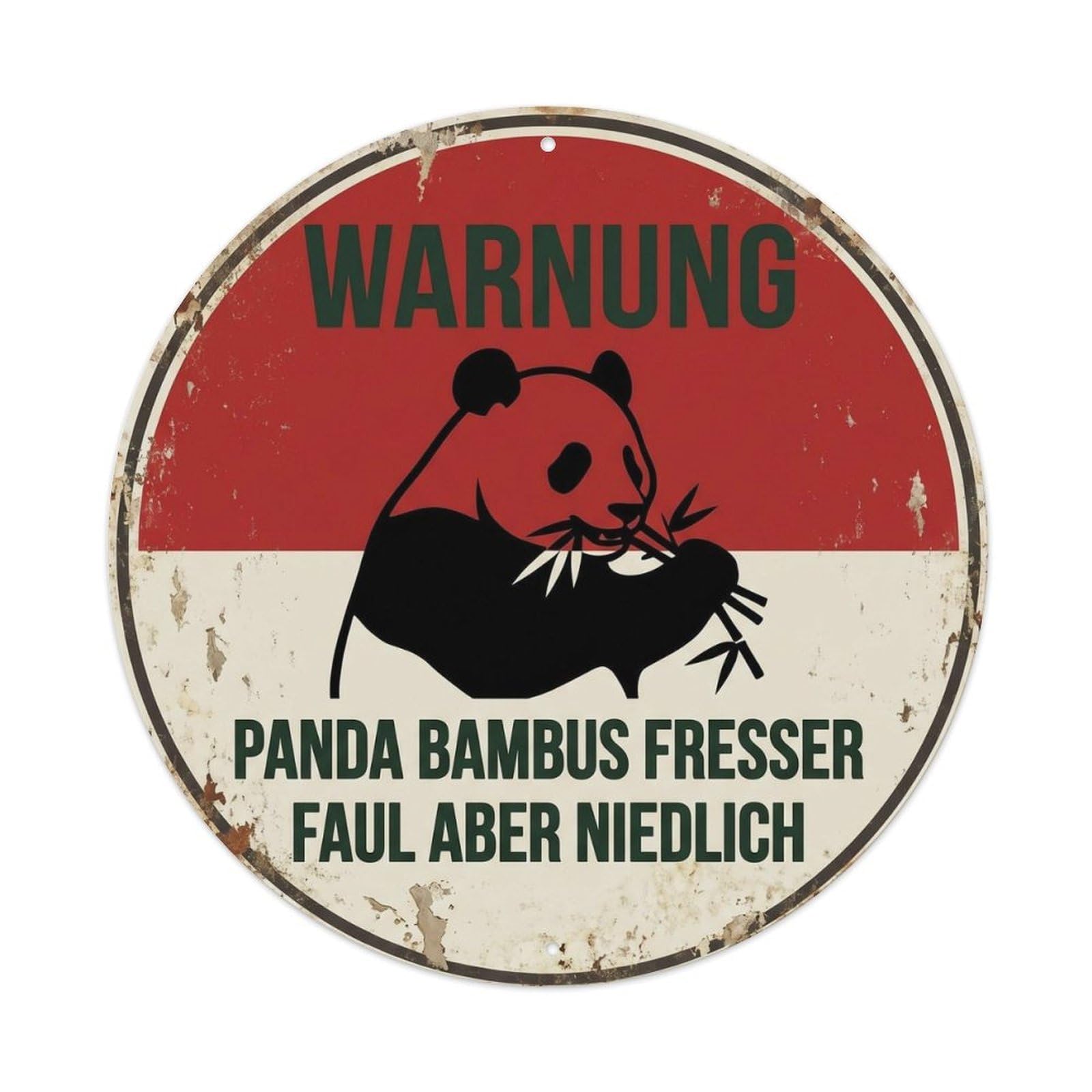 Distressed Wildlife Caution Notice Panda Bamboo Muncher Novelty Metal Tin Sign Plaque Wall Decor for Cafe, Man Cave, Club Bar, Office, Home Garden Round Metal Poster 8x8Inch