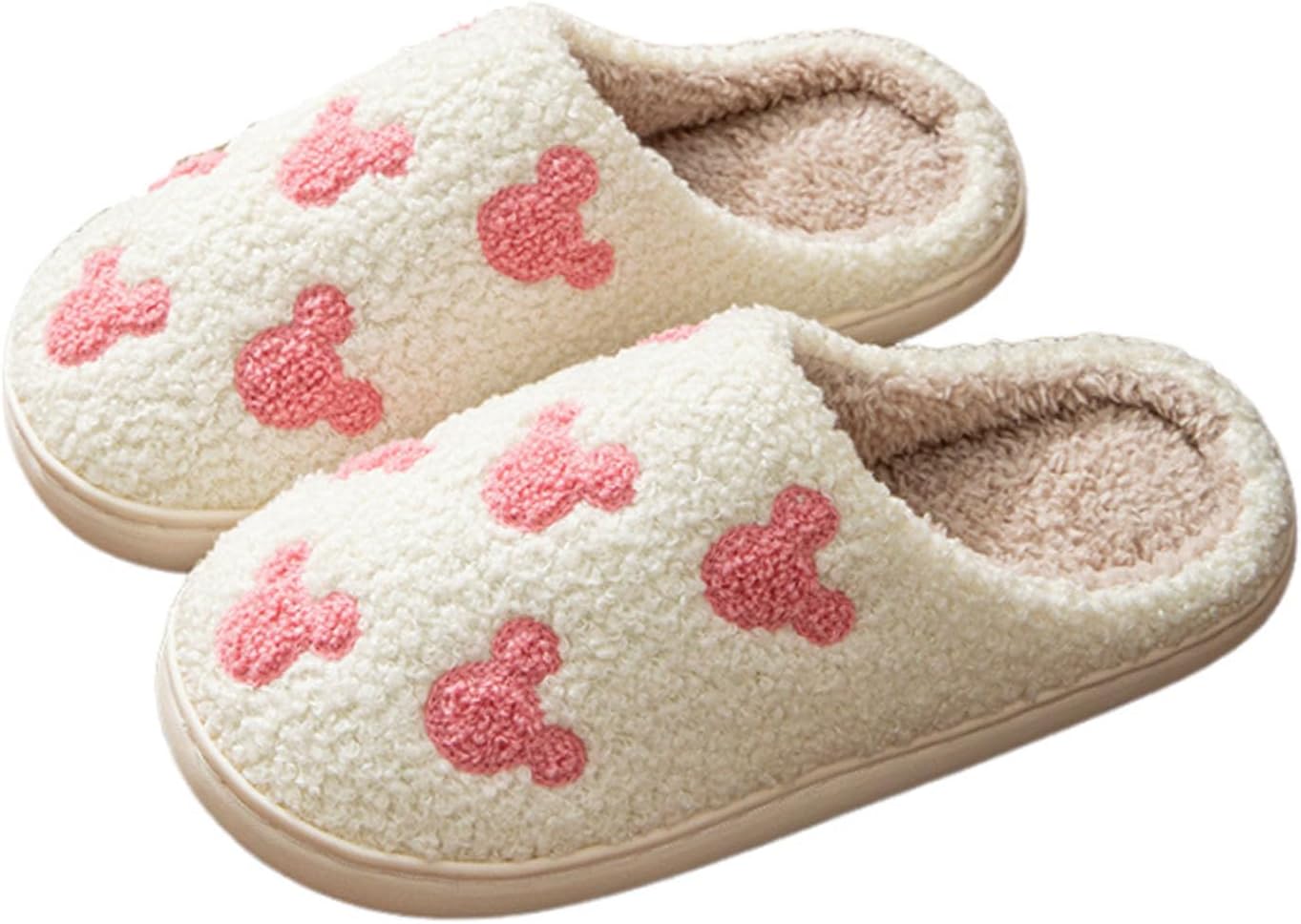 Womens Mens House Slippers Retro Comfy Warm Plush Slip on Fluffy Memory Foam Home Sippers for Winter Indoor Outdoor