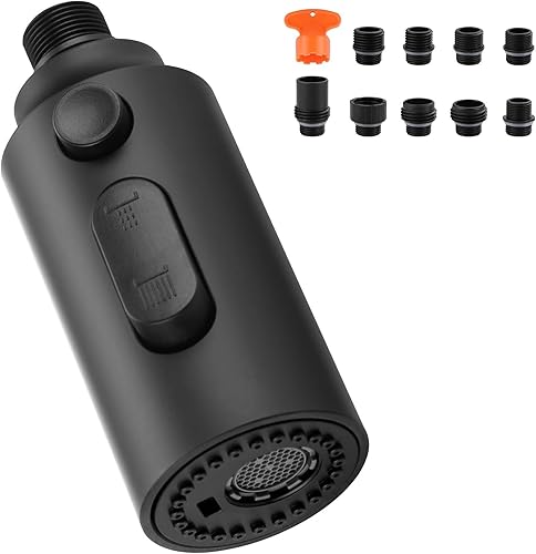 Cabezal de Repuesto para Rociador de Grifo Extraíble, Cabezal de Rociador Extraíble Negro de 3 Funciones con 9 Adaptadores para Grifo de Fregadero