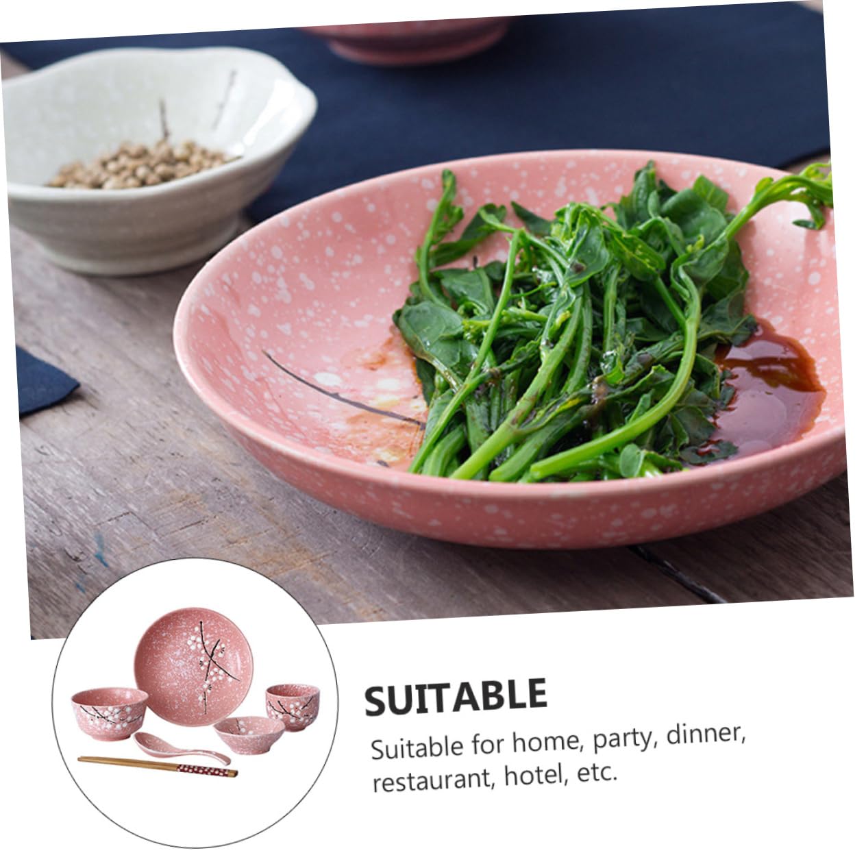 Ensemble de Vaisselle en Céramique Style Japonerie, 1 Set Rose