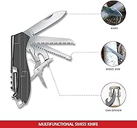 Vista 4 de Swiss Eagle Cuchillo de bolsillo Champ - Cuchillo de supervivencia multiherramienta con 9 funciones