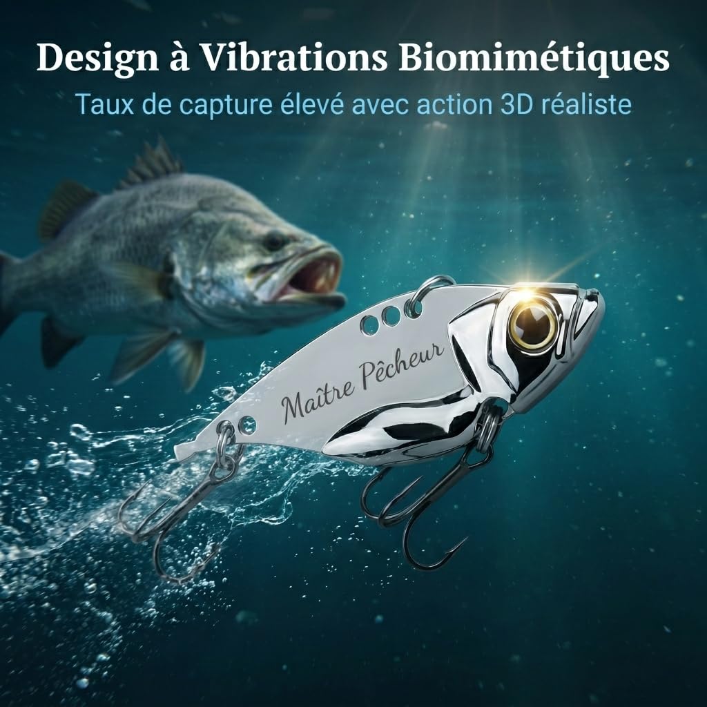 Cadeau Fete des Peres Leurre Peche Personnalisé avec Texte Gravé Cadeau de Pêcheur Hamecon Peche avec Boîte en Bois Accessoires de Pêche pour Homme Papa Cadeaux pour Anniversaire
