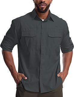 Yenwits Camisa de homem de manga comprida Safari com proteção UV UPF 50, respirável, de secagem rápida, para caminhadas, pesca, trekkin