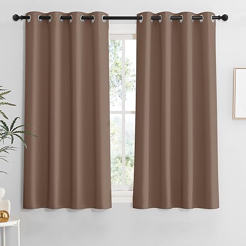 Miniatura 208 de RYB HOME Juego de 2 paneles de cortinas opacas grises de 63 pulgadas de largo, cortinas sólidas resistentes para oscurecer la habitación