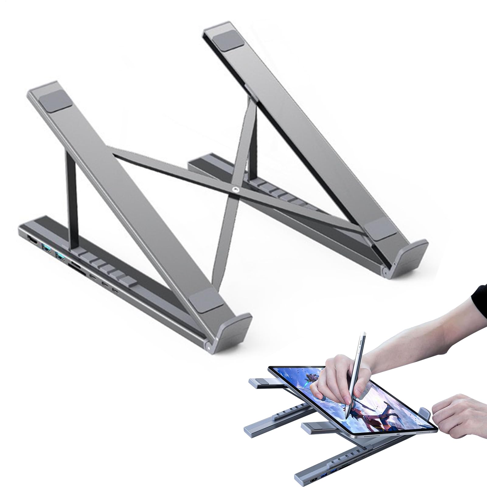 Supporto Laptop Docking Station 8 In 1 Hub Adattatore Multiporta Stand Per | Supporto Ergonomico Portatile per Casa Ufficio Viaggio e Scrivania per Notebook