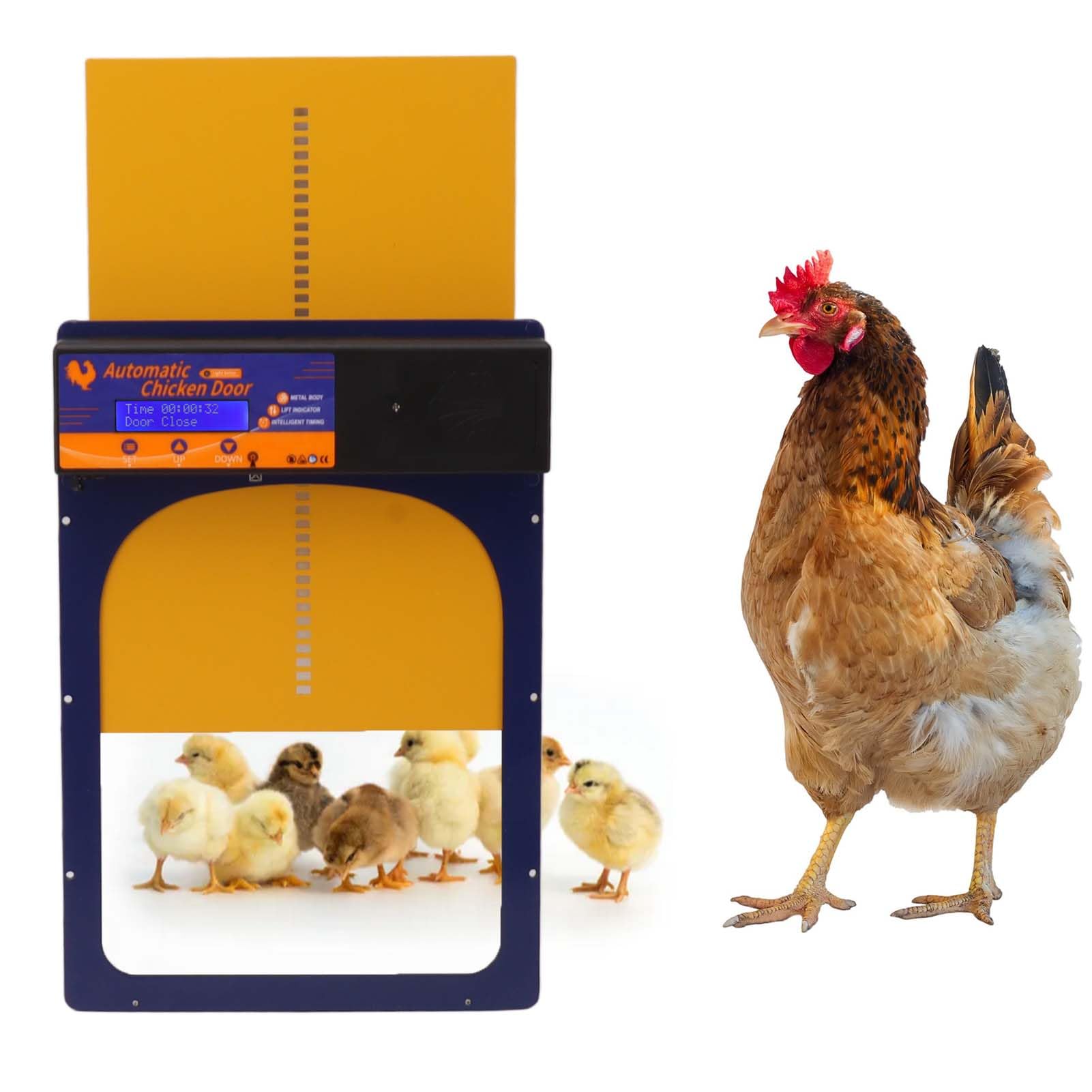 Apriporta Automatico per pollaio, Porta Solare per polli con Timer, sensore di Luce, Porta Automatica per allevamenti di polli e Anatre, Porta Automatica per pollaio IP45 (Blu Gioiello)