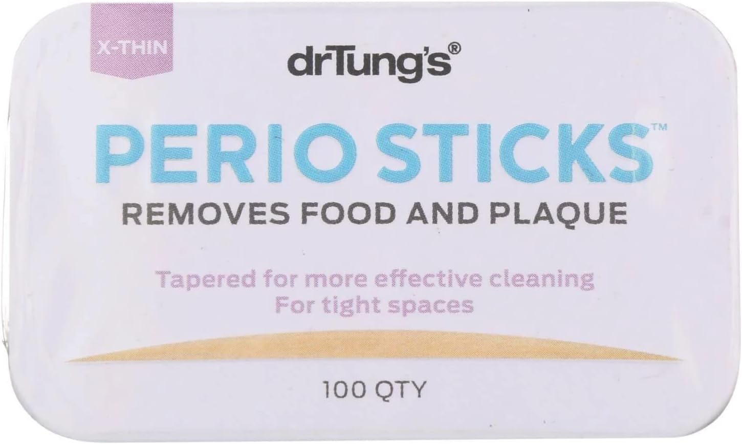 Dr. Tungs Double-Sided PerioSticks X-Thin, Fit Comfortably Between Teeth, Stimulate Gums and Remove Plaque and Food Particles - 100 Count