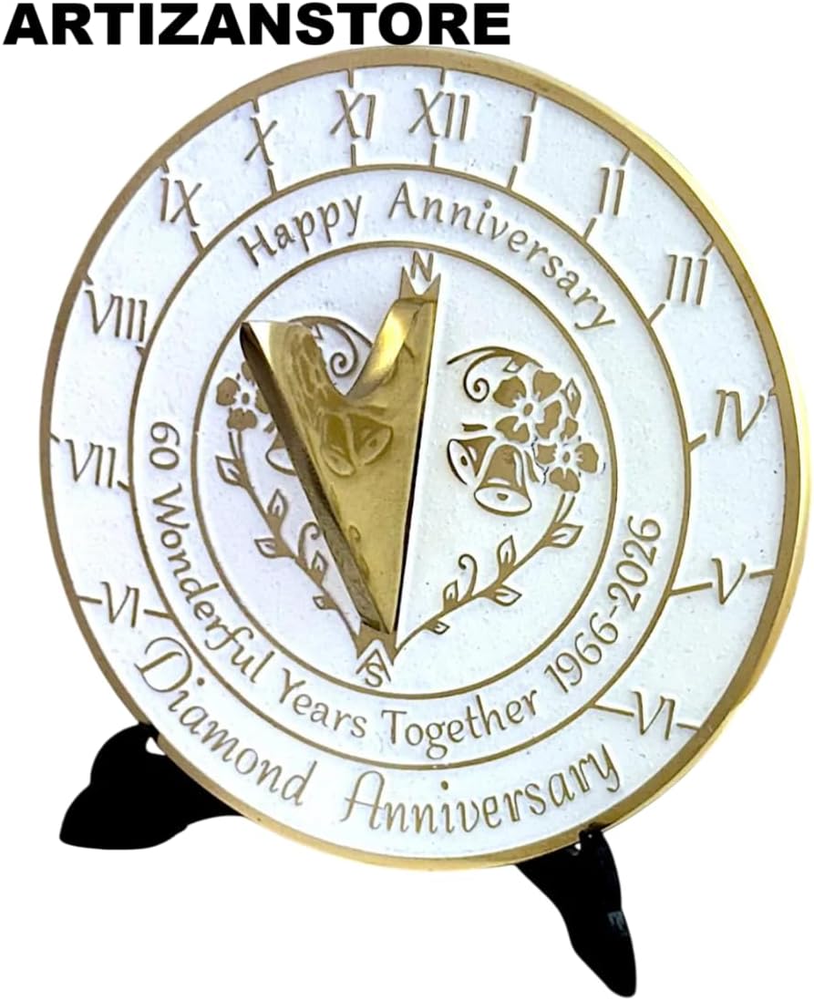 ARTIZANSTORE 60th Diamond Wedding Anniversary Sundial Gift. Great Gift for Him, Her, Husband, Wife Or Couples Wedding Anniversar