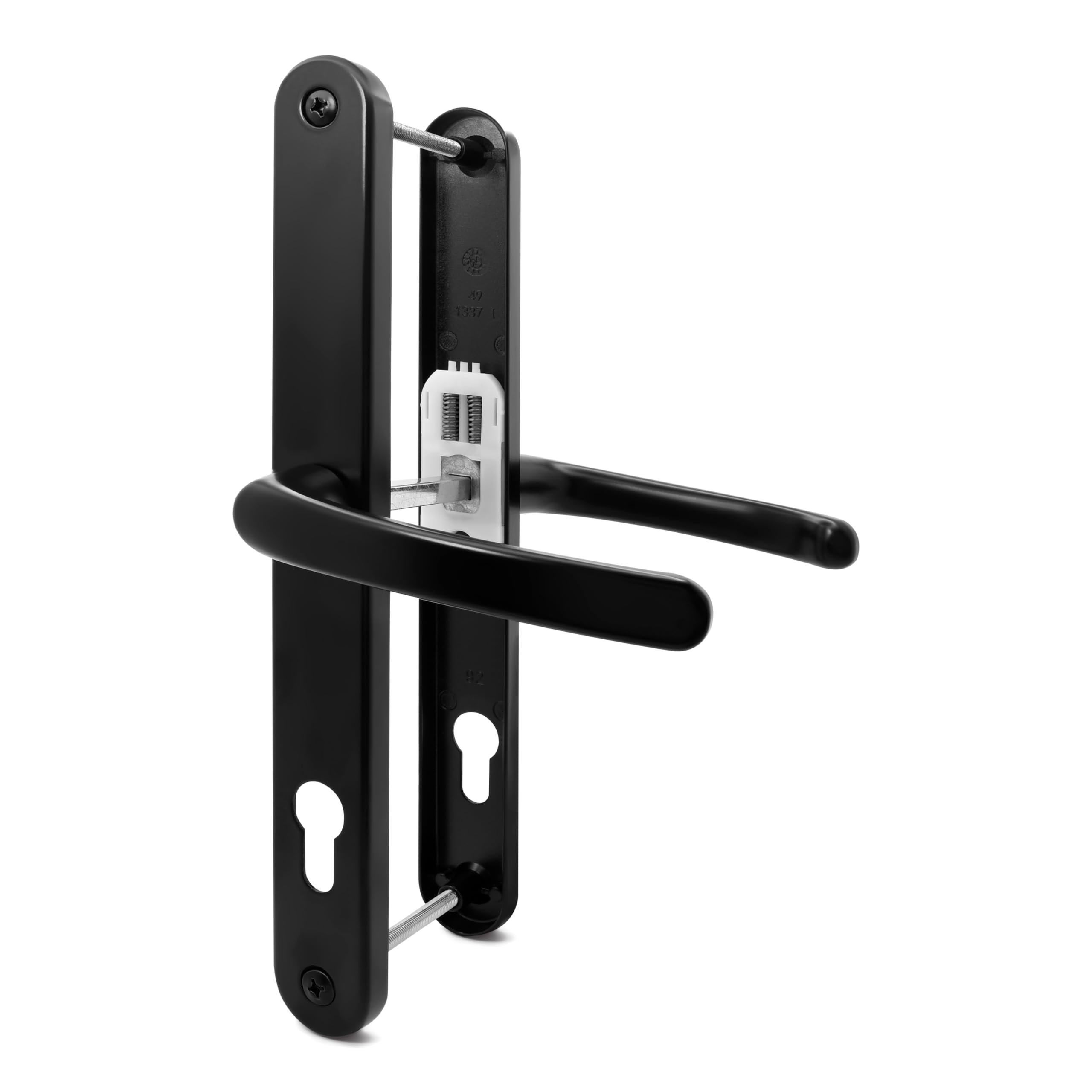 TSS Universal UPVC Door Handles -Lever/Lever - 92mm PZ (Centres) - 264mm Screw to Screw - Backplate 297mm X 34mm - UPVC Door Handle - External Door Handle (Black)