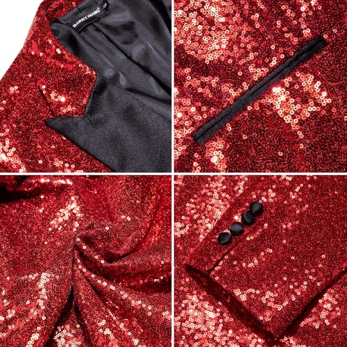 Image of Barry.Wang Mens Sequins Blazer Sparkle Dress Suit Jacket Cocktails Shiny Metallic Disco Dance Party Tuxedo Homecoming