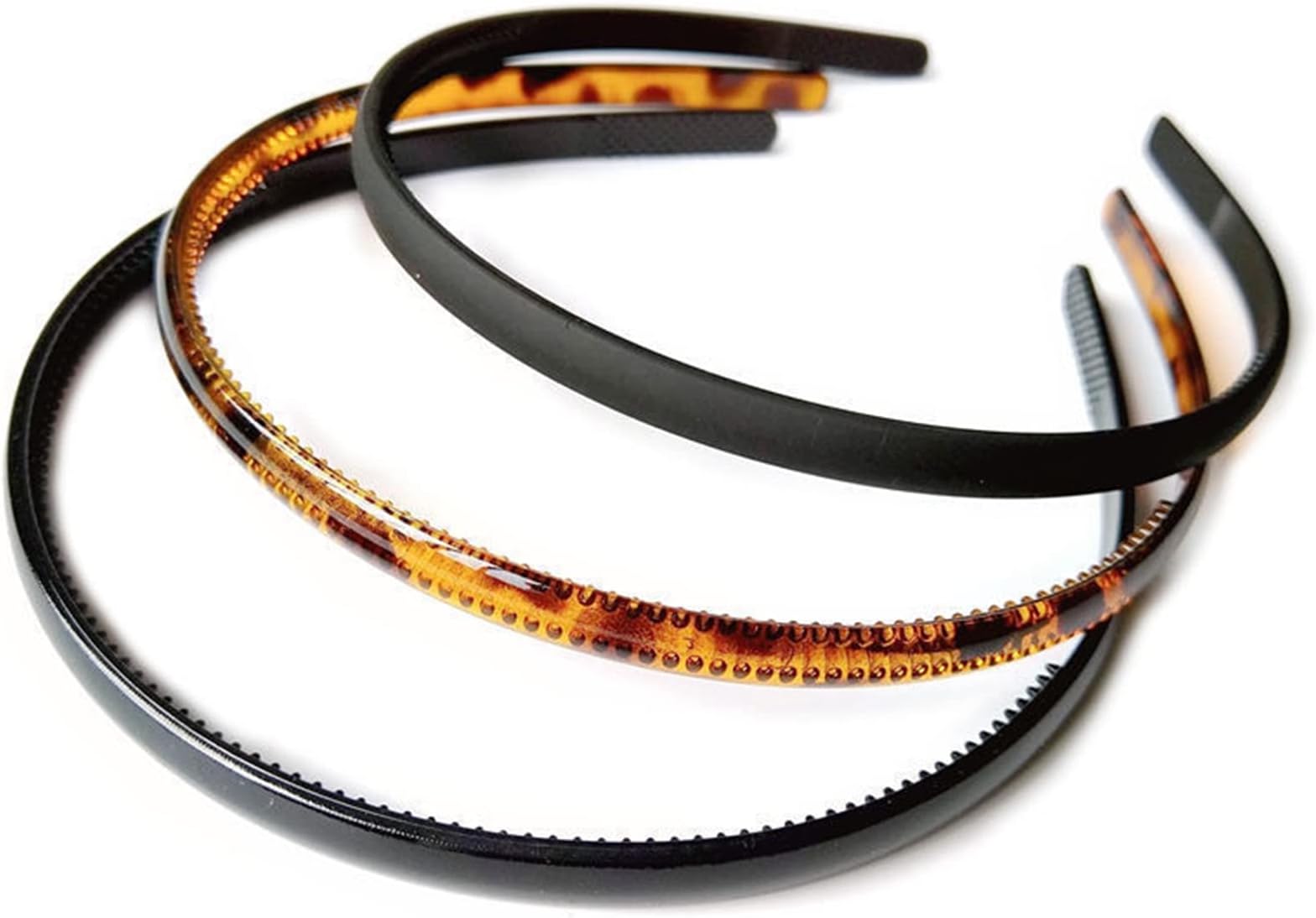 3 Pcs Plastic Plain Headbands Teeth Comb Headbands Skinny DIY Hair Bands headbands (1*Leopard Print+1* Black+1*Matte black)