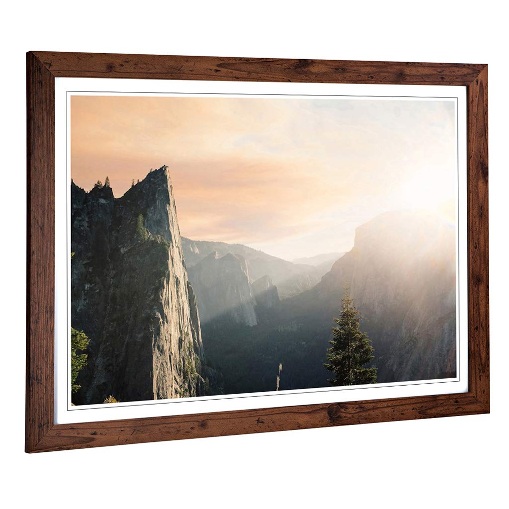 Big Box Art Framed Print of Landscape Sunlight Over Mountains Design | Wall Art Picture | Home Decor for Kitchen, Living Room, Bedroom, Hallway, Walnut, A2 / 24.5x18 Inch / 62x45cm