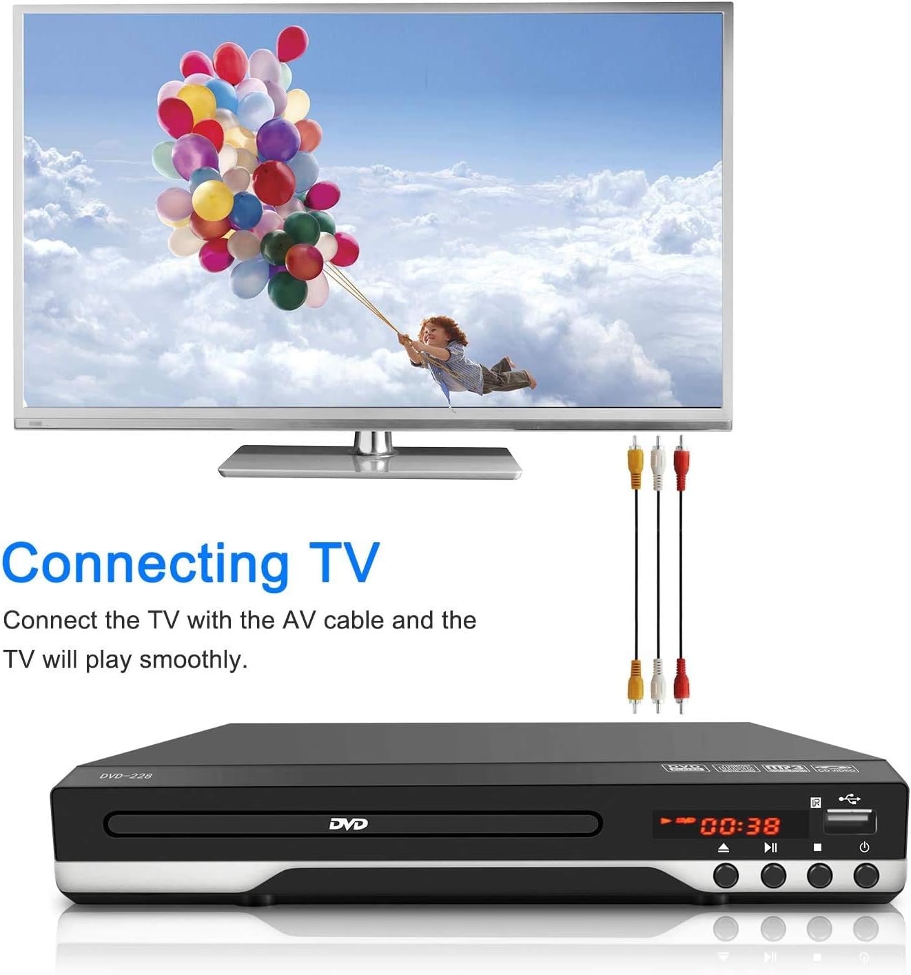 Compact DVD Player for TV - Multi Region HDMI 1080P Digital DVD Player with Remote Control, USB Port, Coaxial Port, AV Cable for TV Connection